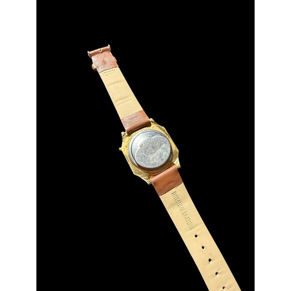 Vintage Timex LED Watch Gold Tone Brown Faux Leather Band Digital Display Retro